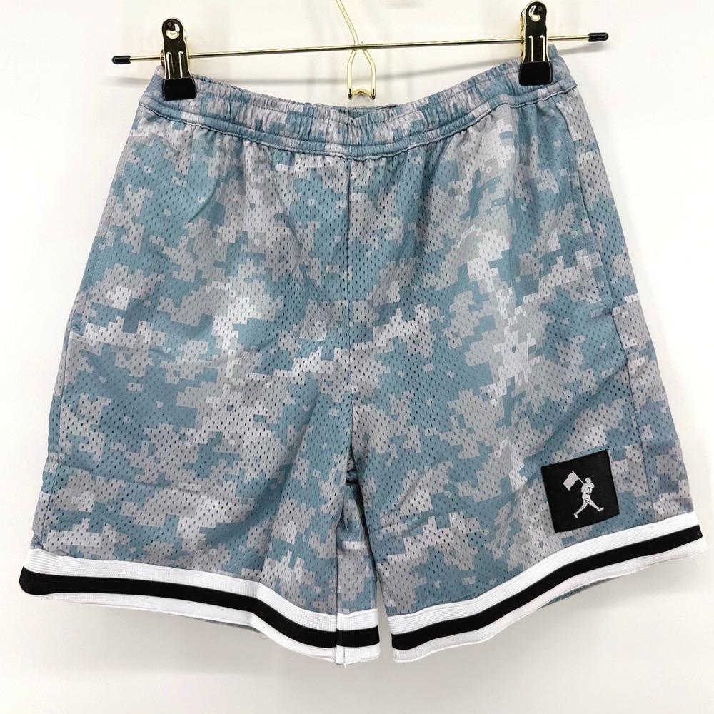 Baseballism Youth Medium YM Digital Camo Mesh Athletic Shorts Blue Grey NEW